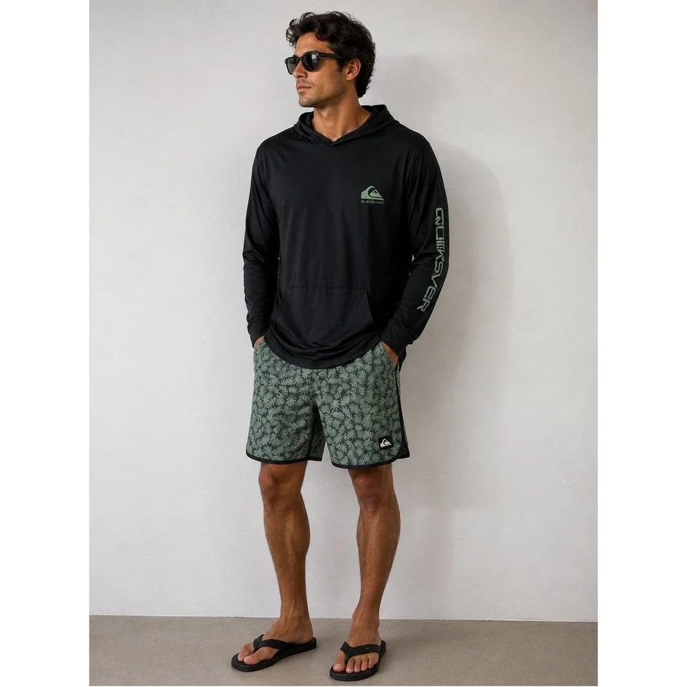 Quiksilver 2-Piece Surf Set Hooded Rash Guard & Swim Trunks Men Size XL NEW